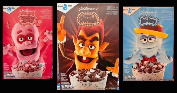 Classic Monster Cereals featuring Count Chocula, Franken Berry, and Boo Berry in their colorful Halloween cereal boxes