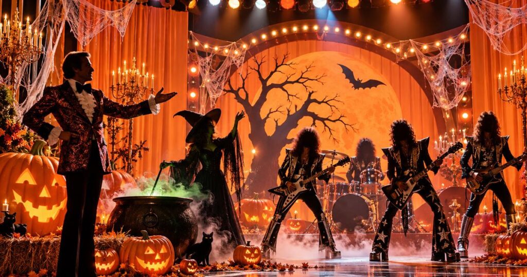 The Paul Lynde Halloween Special inspired 1976 television variety show stage with witches and glam rock performers